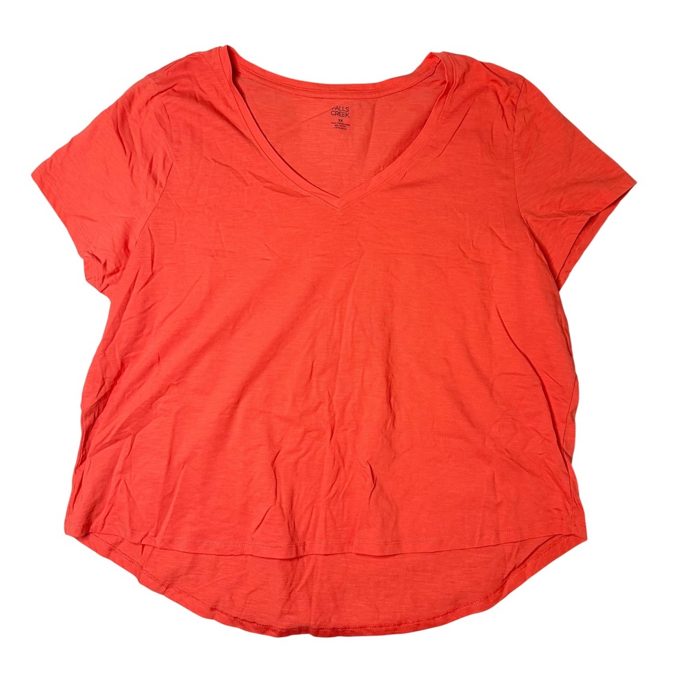 Falls Creek Coral Orange V Neck Short‎ Sleeve High Low Hem T Shirt Plus Size 3X
